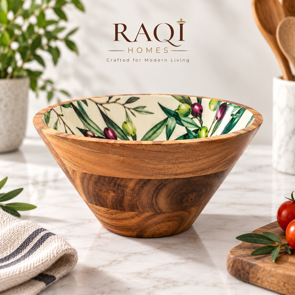 Bowl- Handcrafted Acacia Wood Enamel Bowl